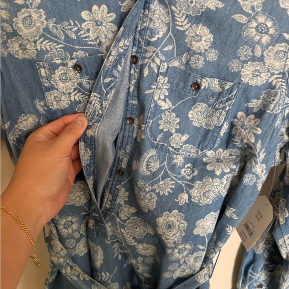 New With Tags Y2K Boho Floral Chambray Belted Button-Up Collared Dress Size S - Picture 6 of 10